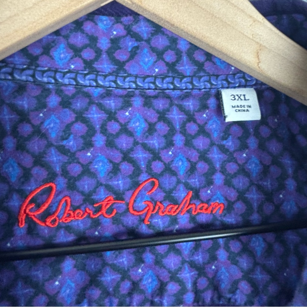 Robert‎ Graham Shirt Men 3XL Purple Geometric Flip Cuff Business Office Preppy - Picture 4 of 12